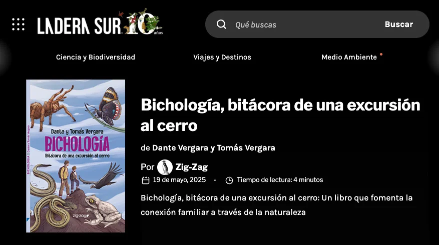Reportaje sobre el libro Bichología publicado por Ladera Sur en mayo de 2025