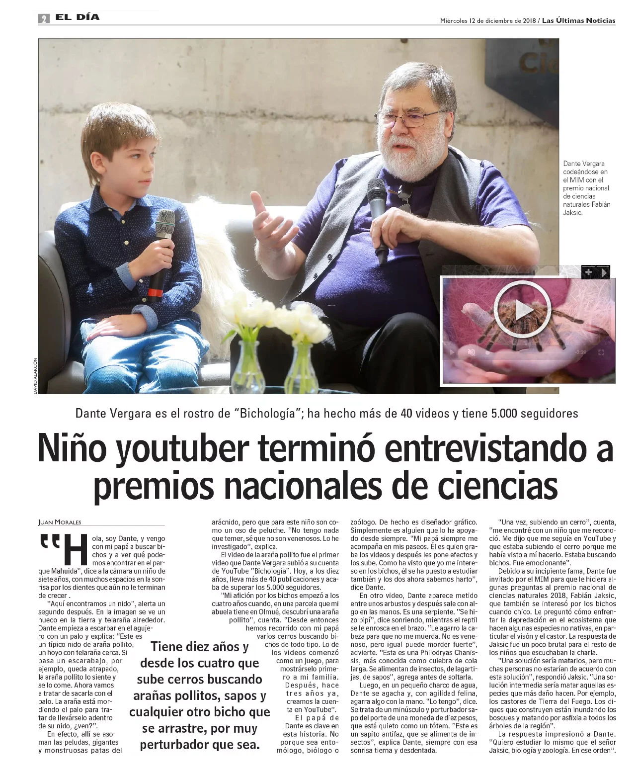 Dante Vergara entrevistando al Premio Nacional de Ciencias Naturales Fabián Jaksic