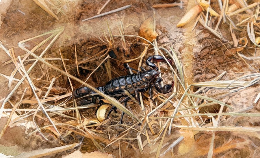Escorpión negro, el alacrán de Chile central que vive bajo las piedras